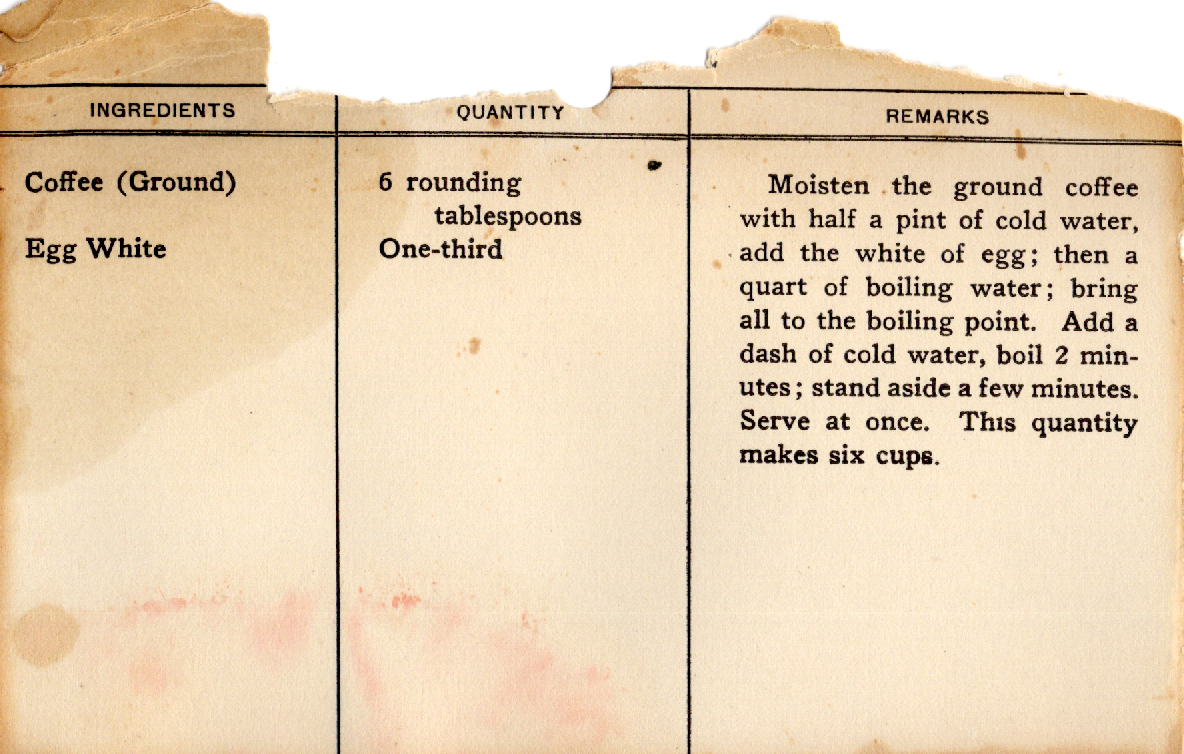 Original recipe card for Coffee
