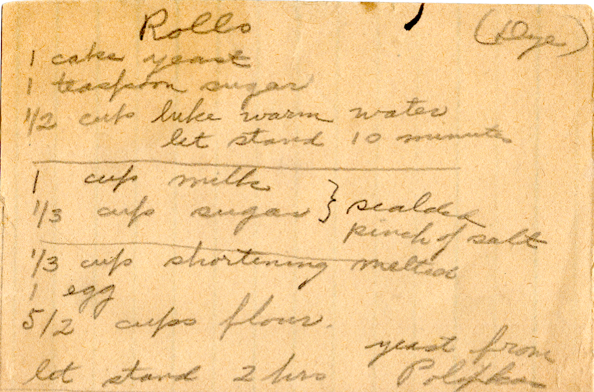 Original recipe card for Rolls