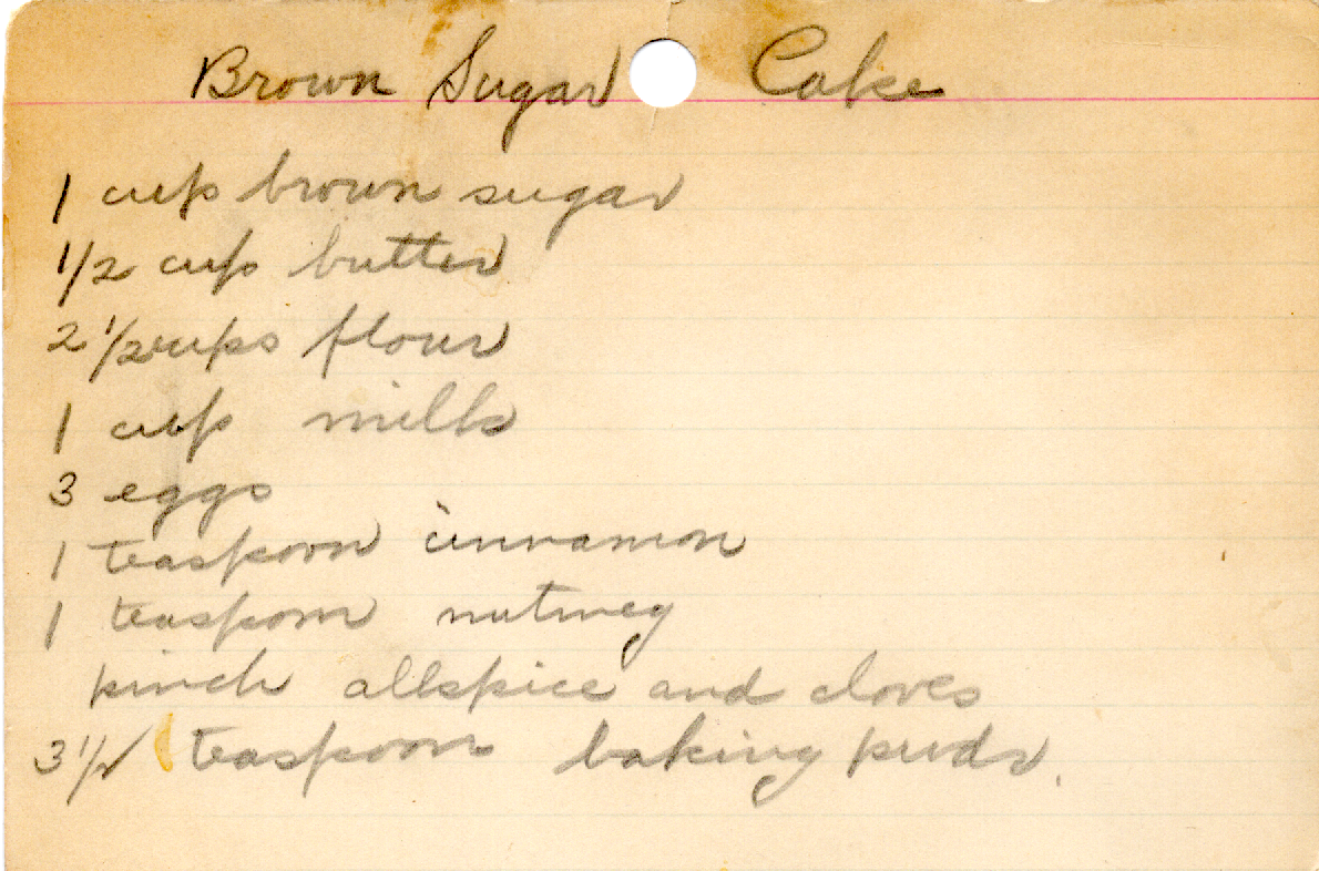 Original recipe card for Brown Sugar Cake