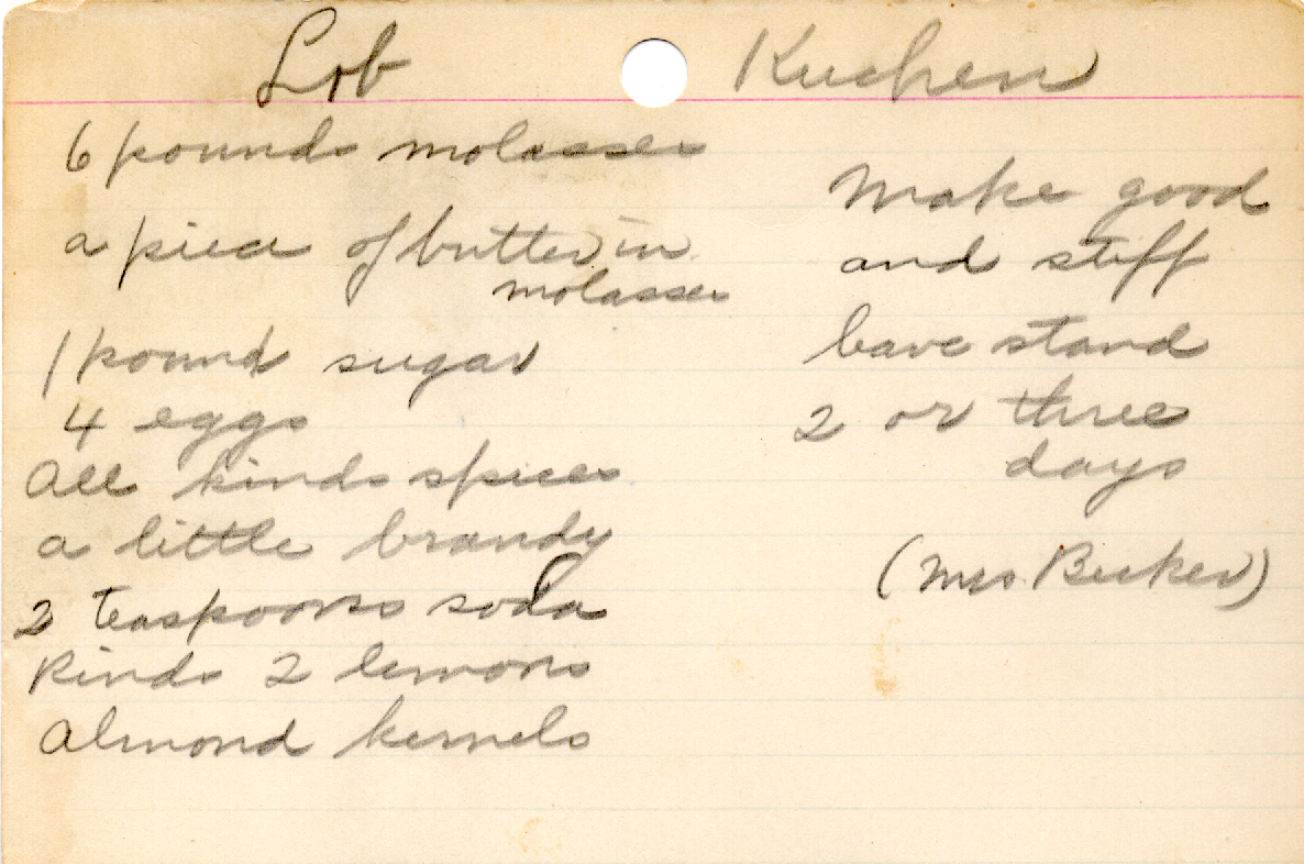 Original recipe card for Lot Kuchen