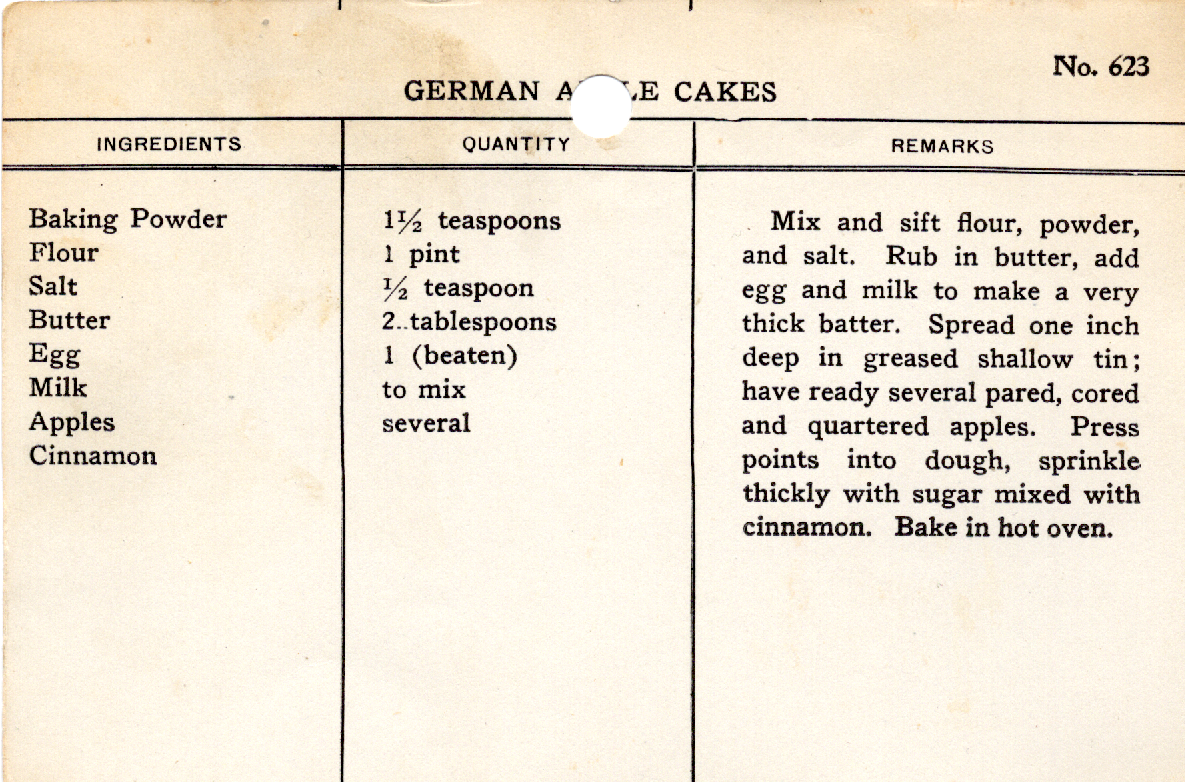 Original recipe card for German Apple Cakes