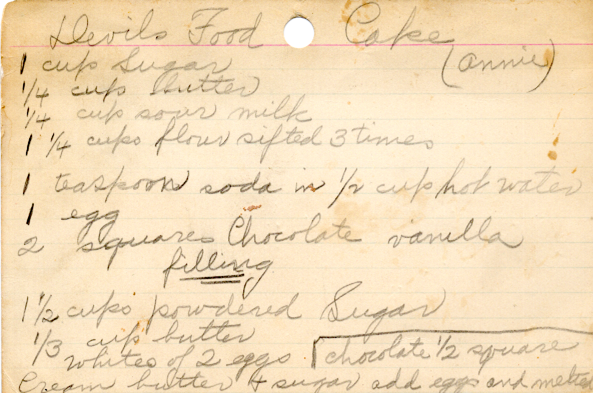 Original recipe card for Filling