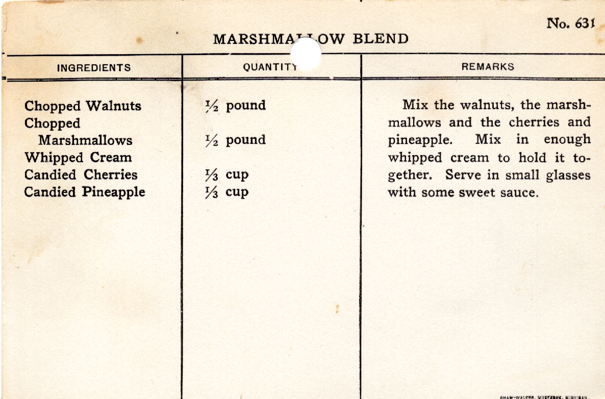 Original recipe card for Marshmallow Blend