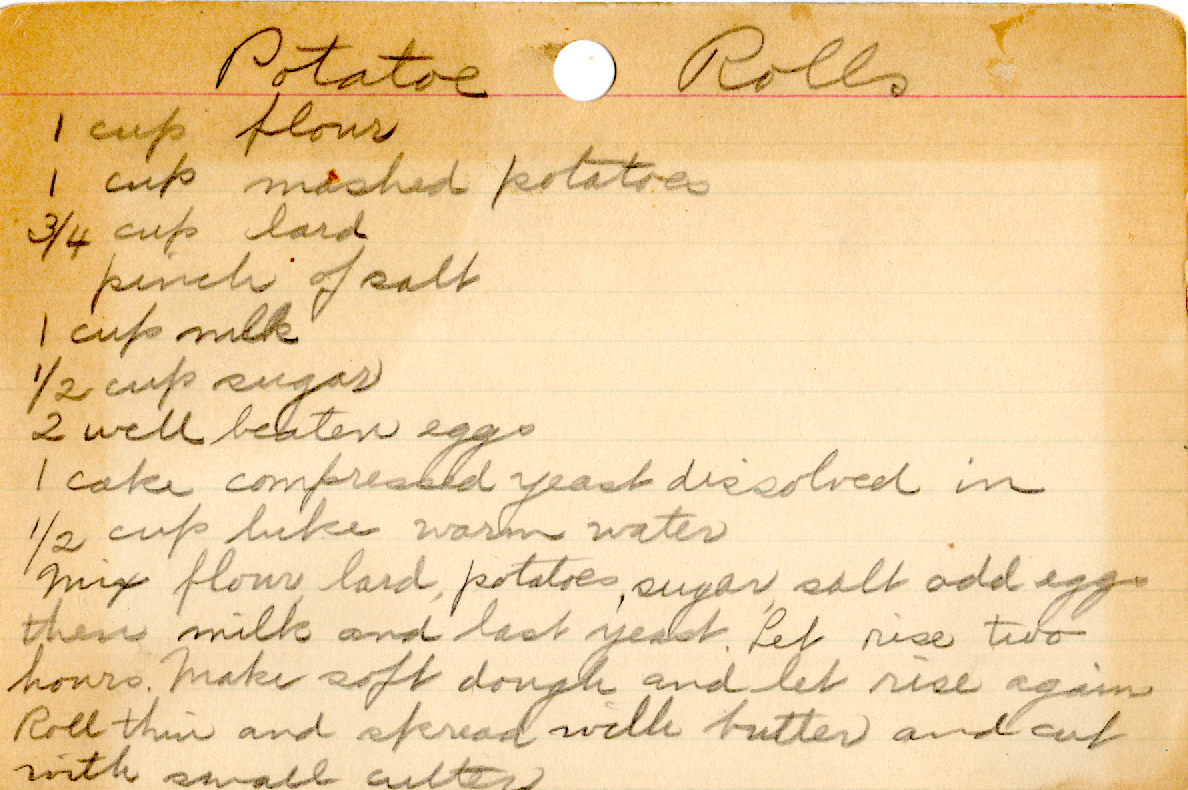 Original recipe card for Potato Rolls