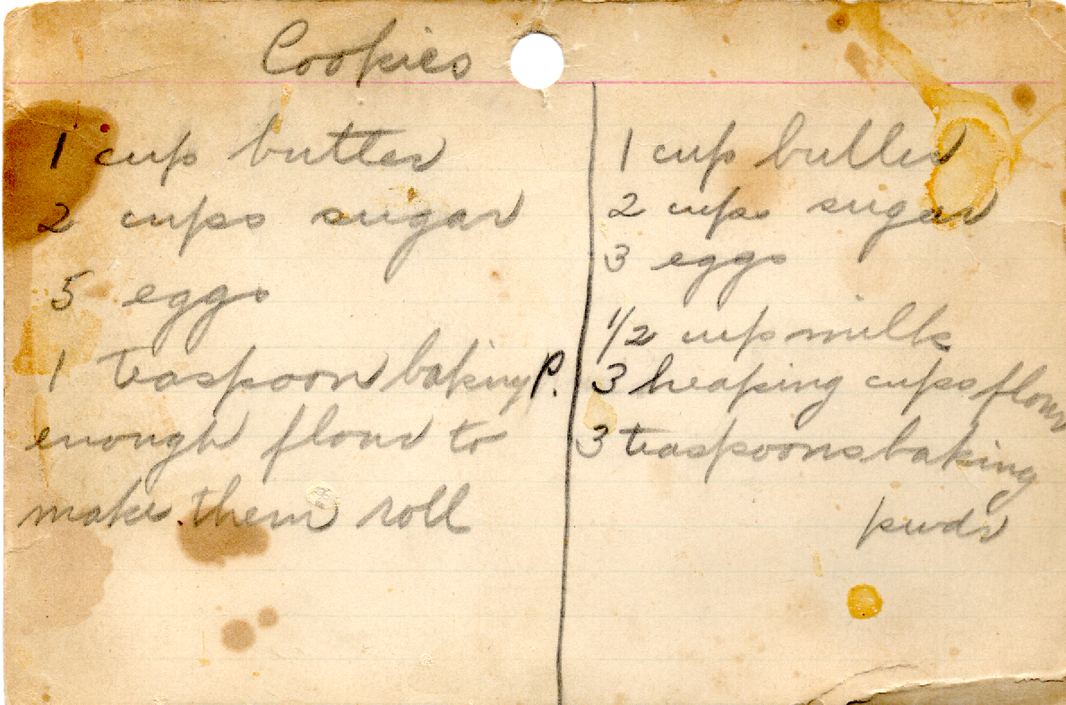 Original recipe card for Cookies