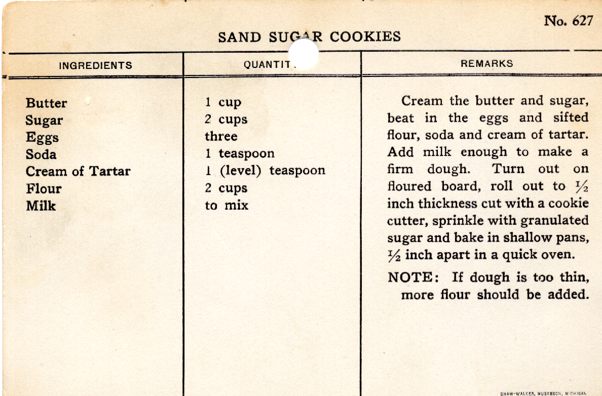 Original recipe card for Sand Sugar Cookies