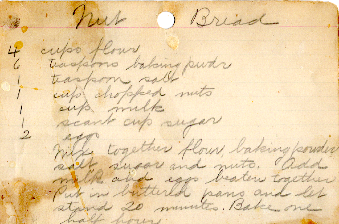 Original recipe card for Nut Bread