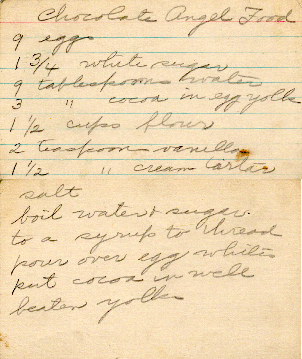 Original recipe card for Chocolate Angel Food