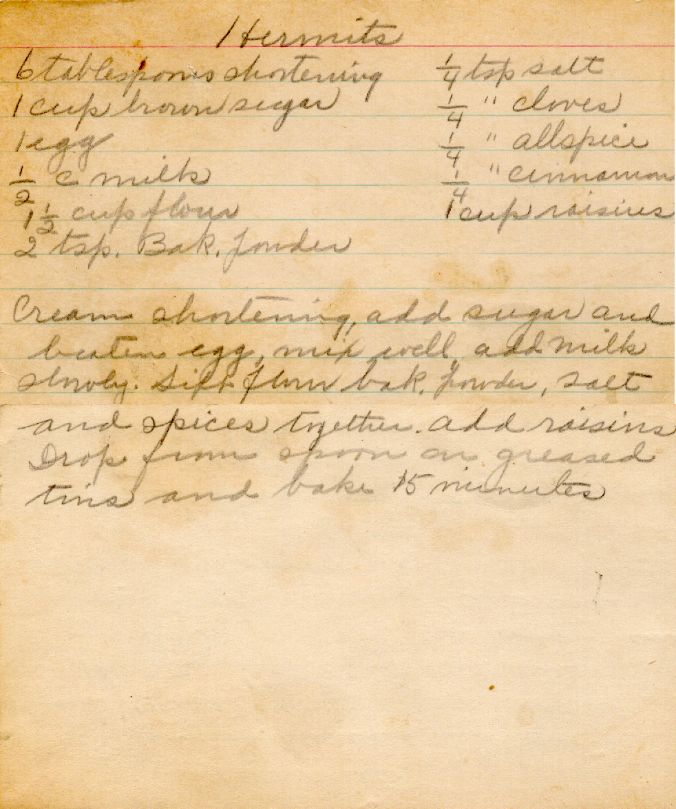 Original recipe card for Hermits