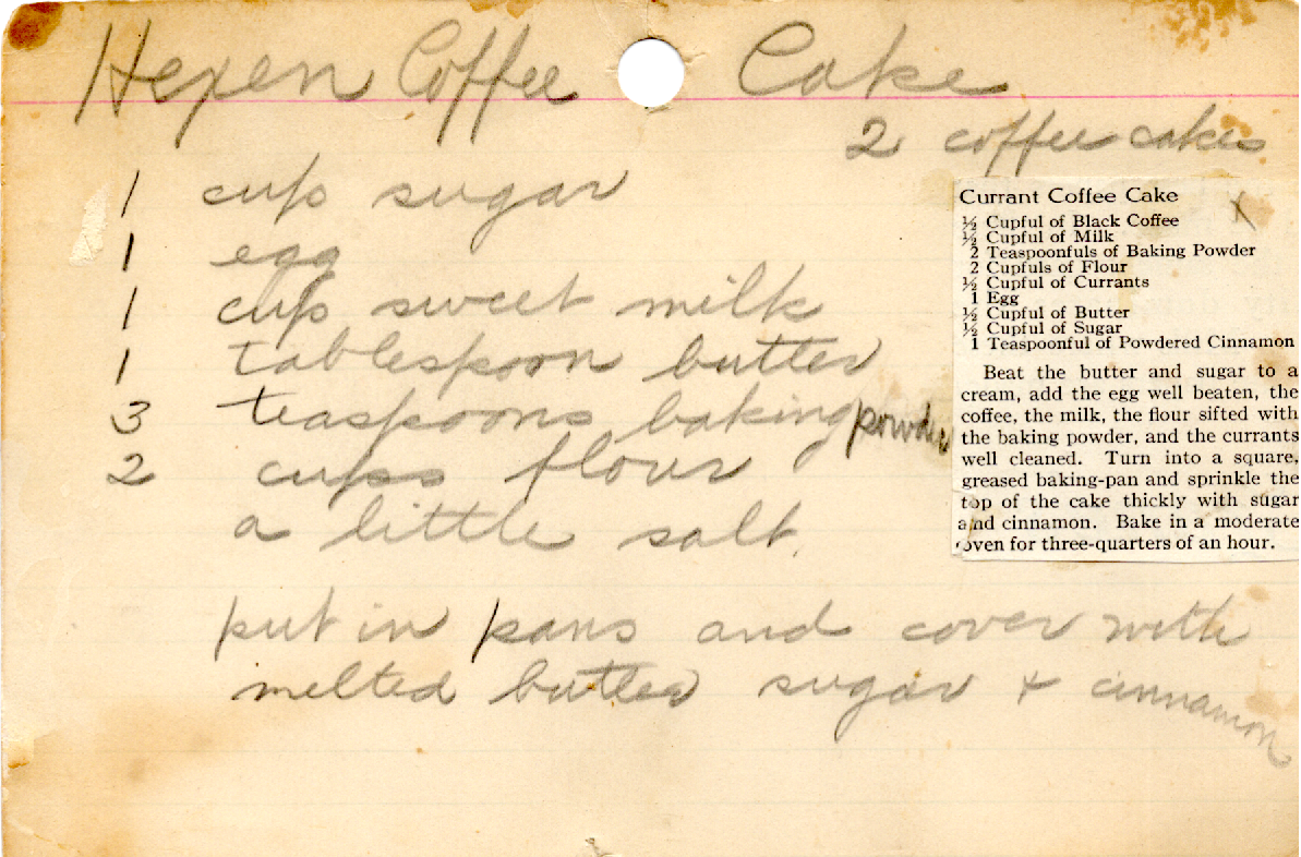 Original recipe card for Currant Coffee Cake
