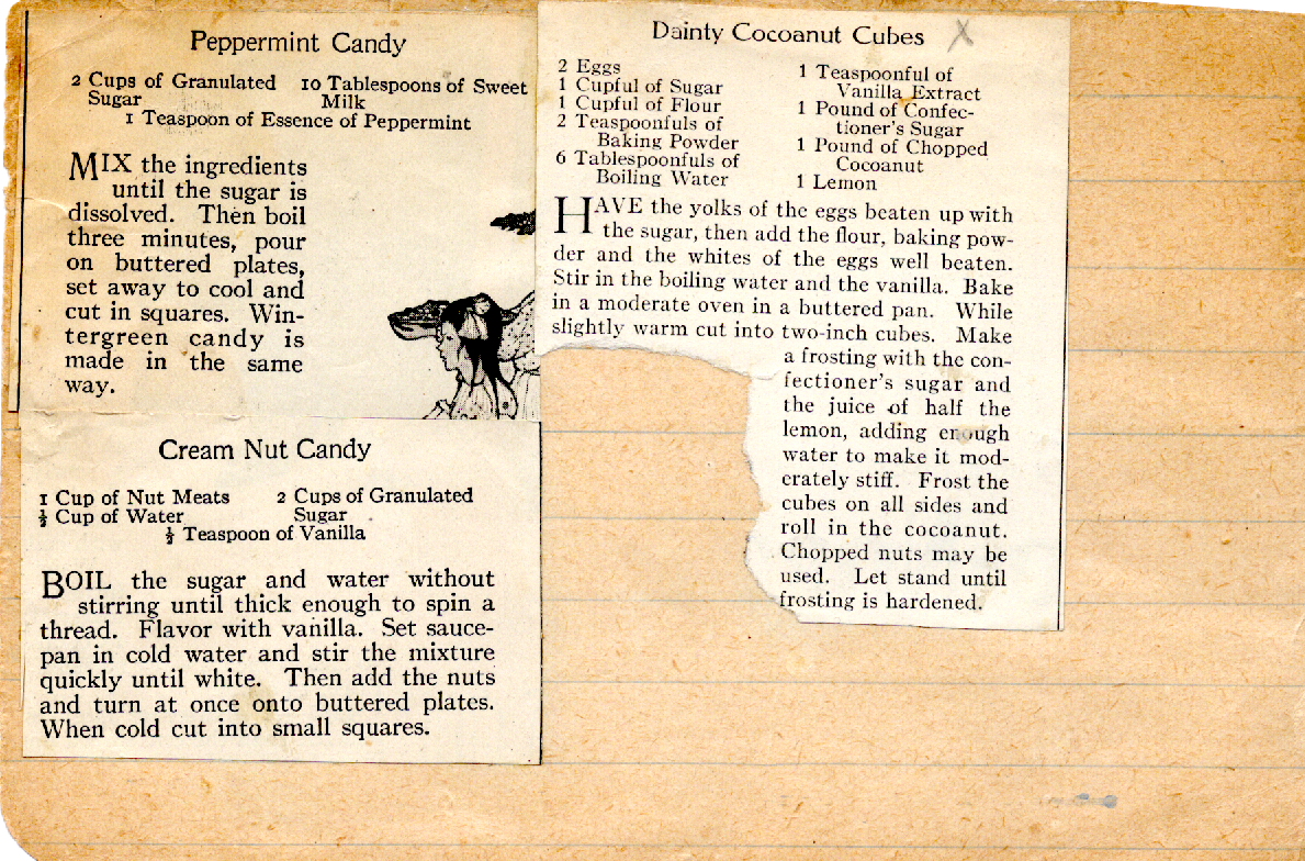 Original recipe card for Cream Nut Candy
