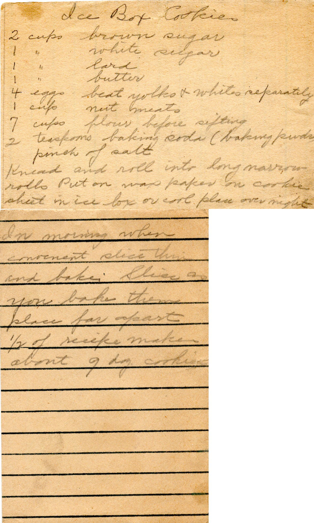 Original recipe card for Ice Box Cookies