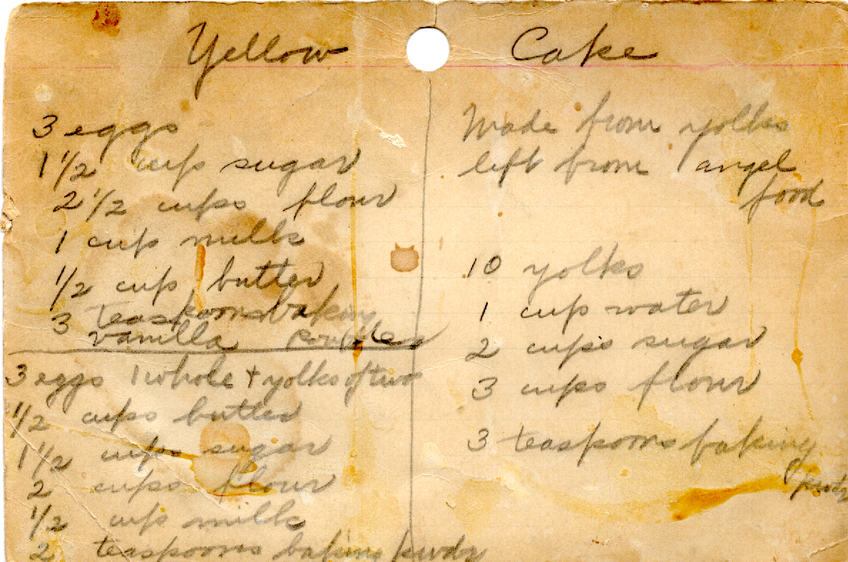 Original recipe card for Cake from Yolks