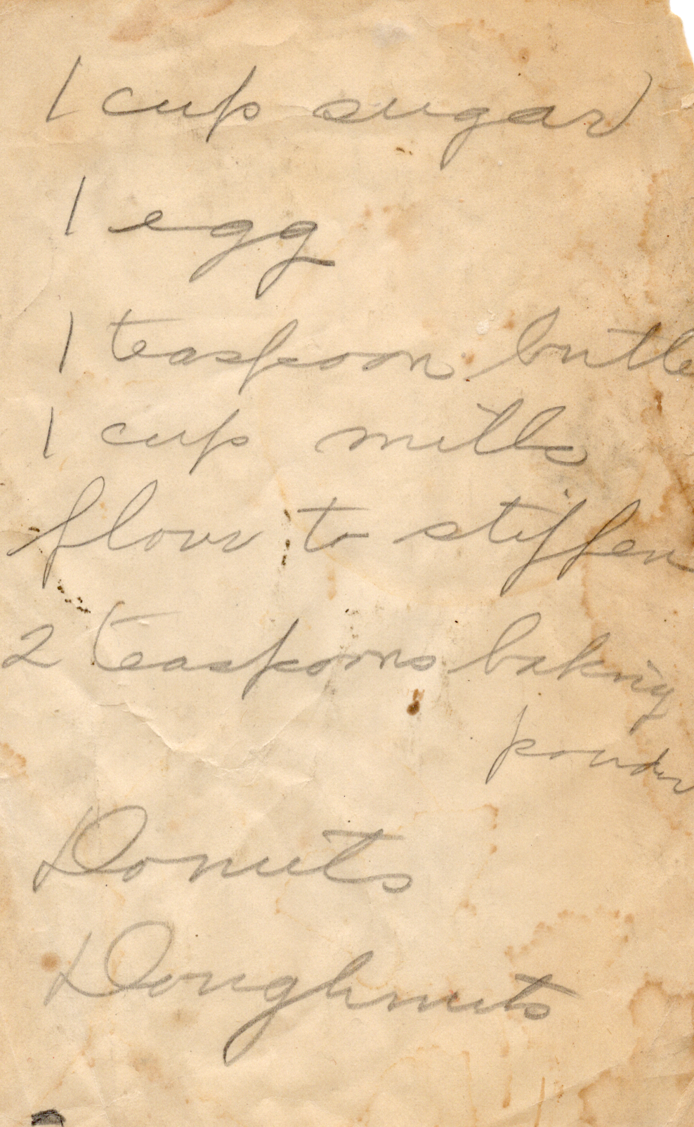 Original recipe card for Donuts