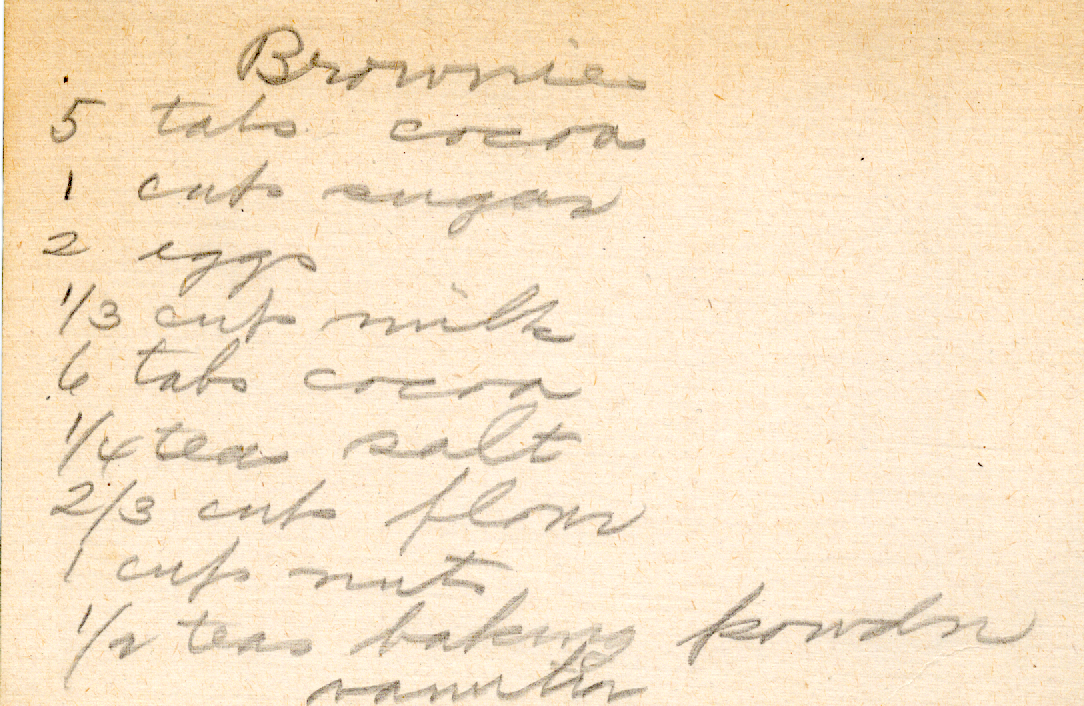 Original recipe card for Brownies