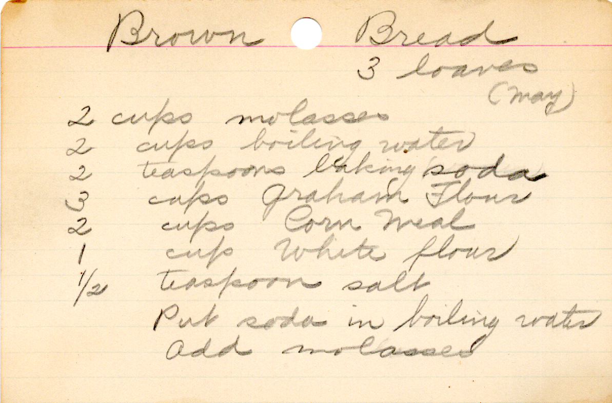 Original recipe card for Brown Bread