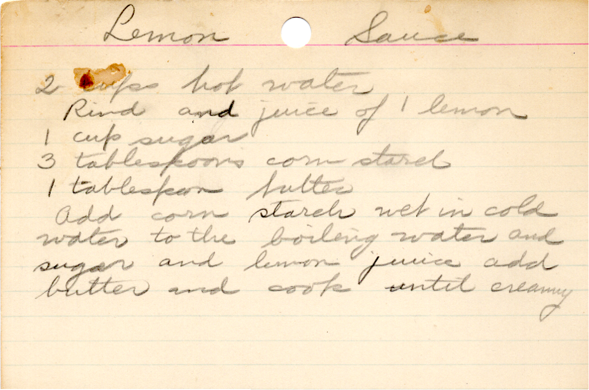 Original recipe card for Lemon Sauce