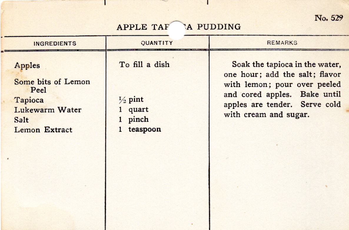Original recipe card for Apple Tapioca Pudding