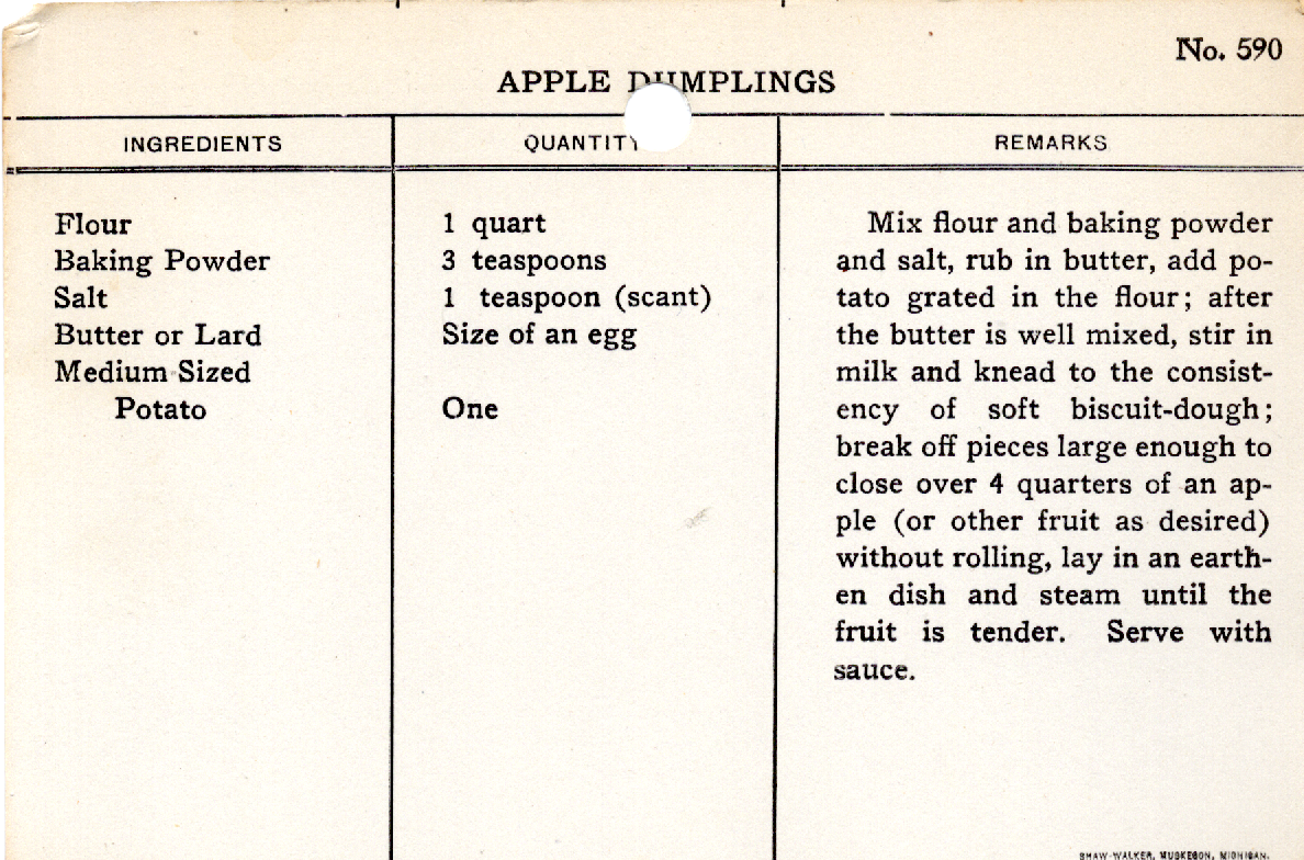 Original recipe card for Apple Dumplings