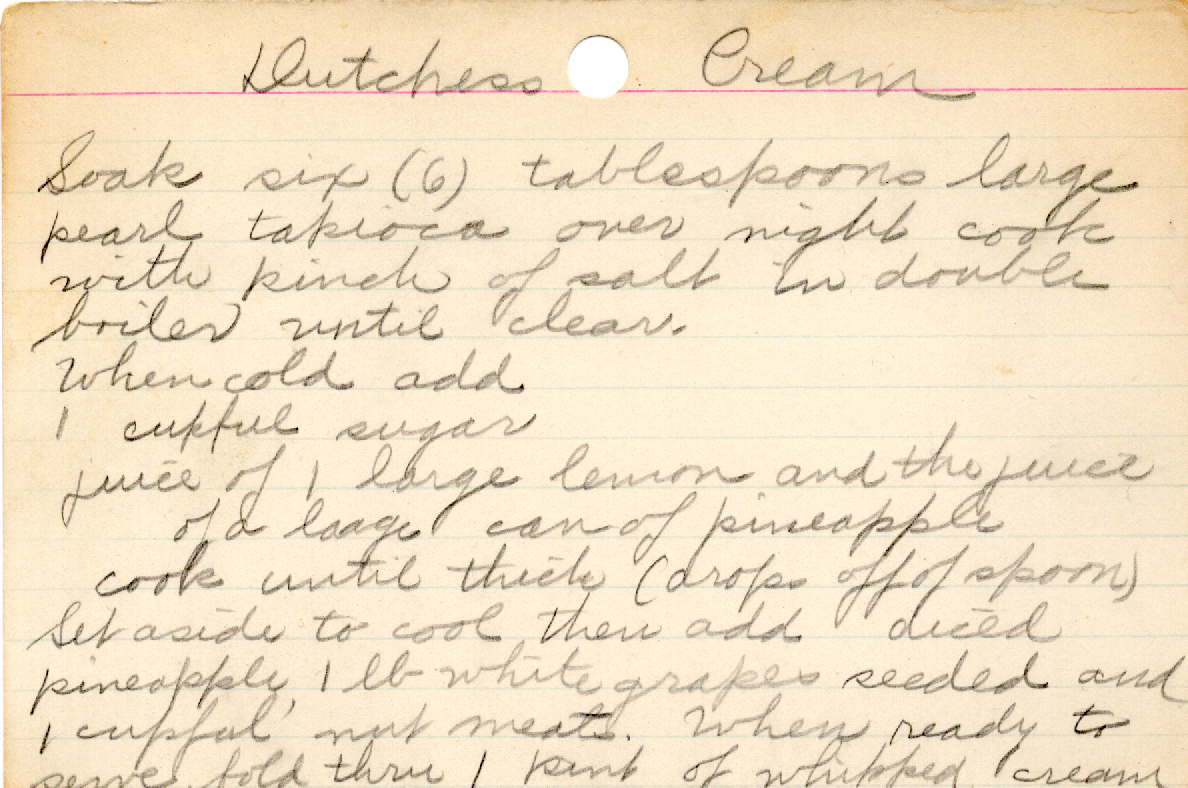 Original recipe card for Dutchess Cream