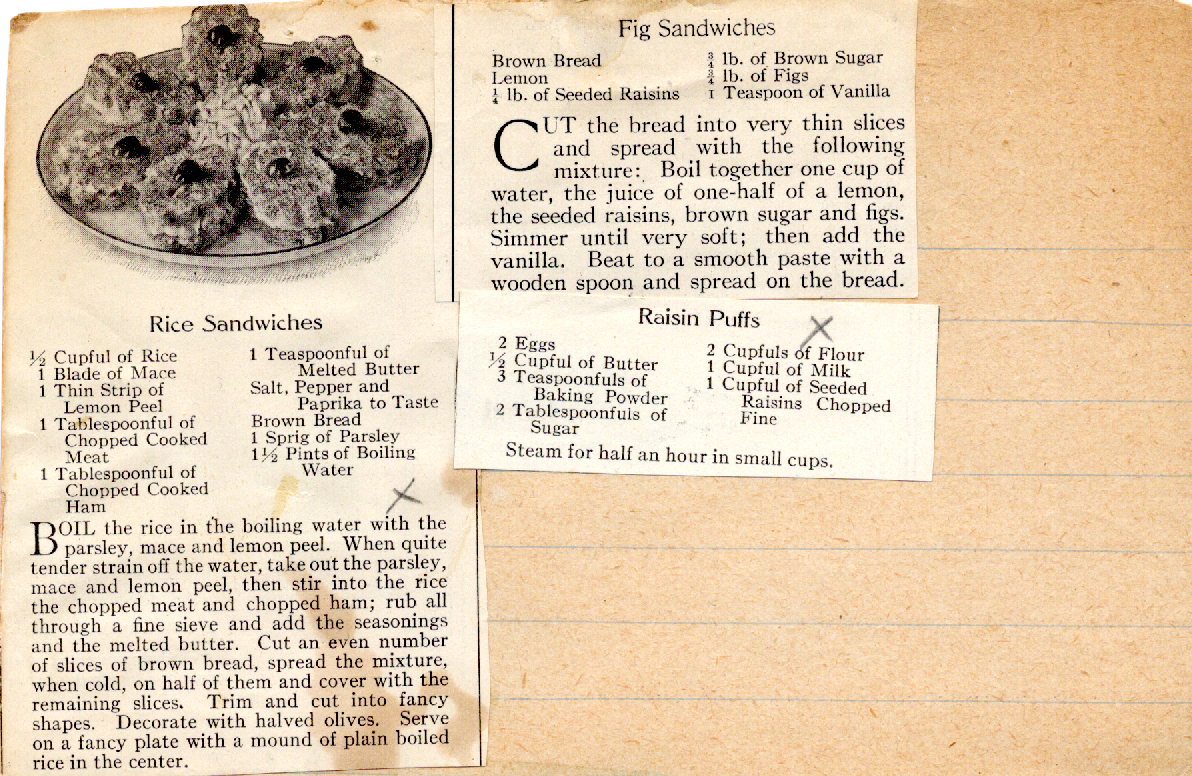 Original recipe card for Fig Sandwiches