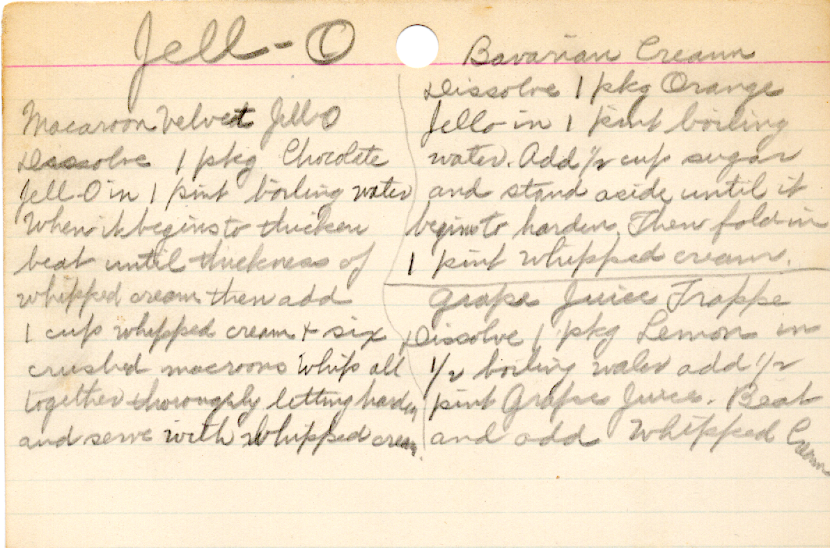Original recipe card for Macaroon Velvet Jell-O
