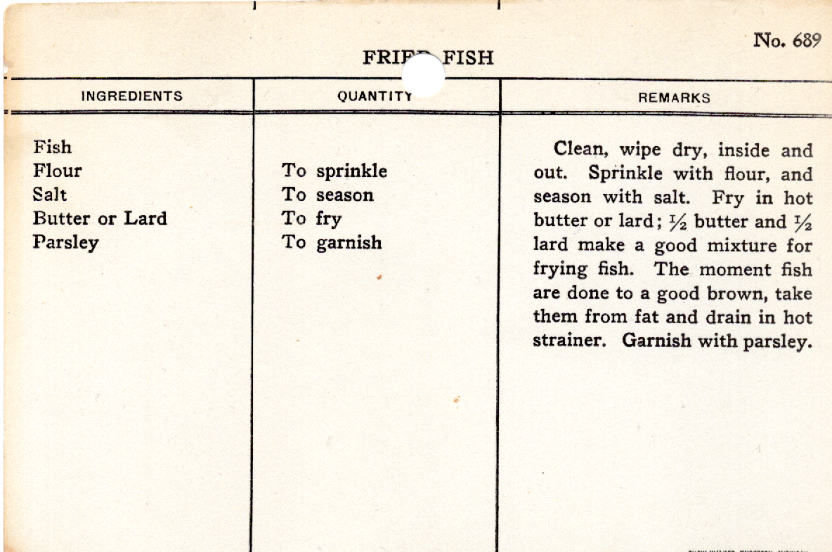 Original recipe card for Fried Fish