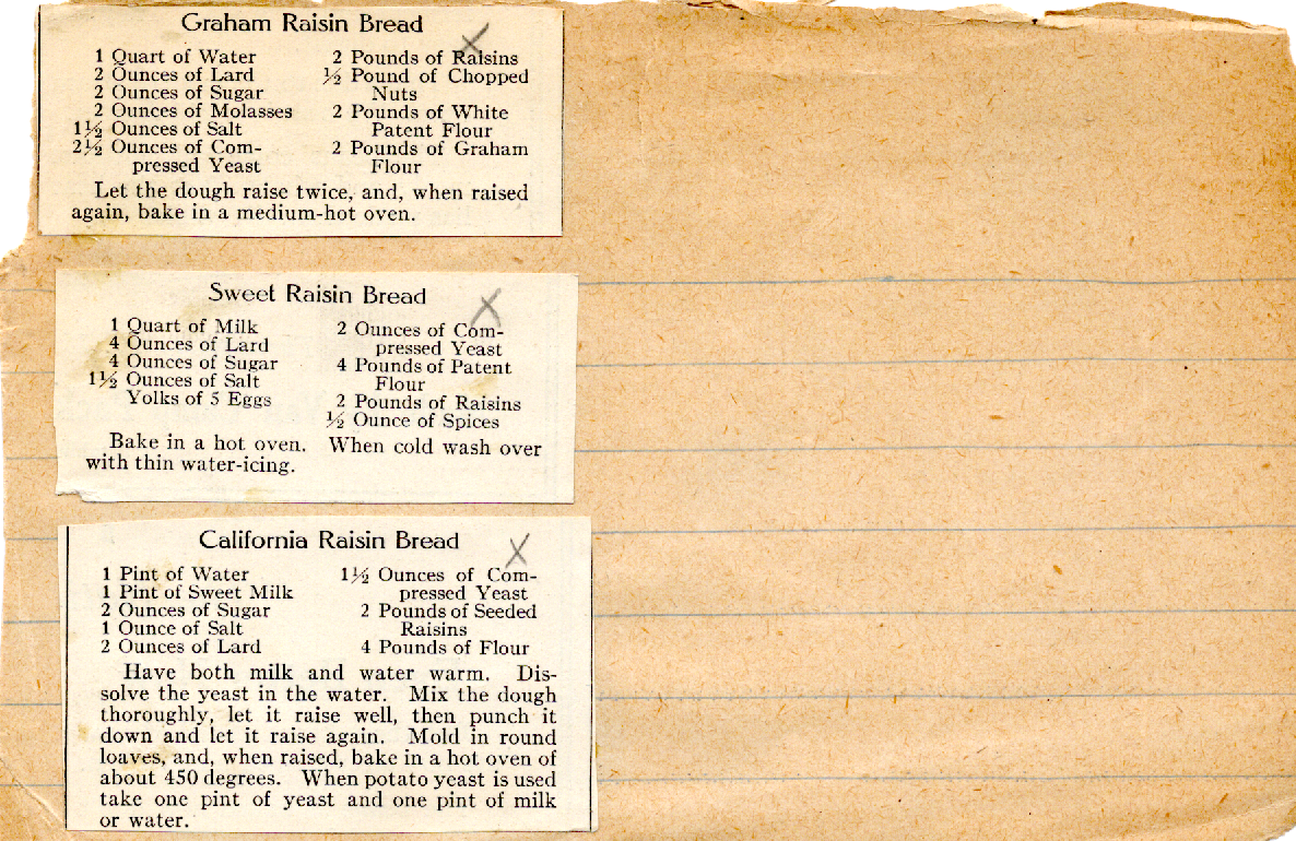 Original recipe card for Graham Raisin Bread