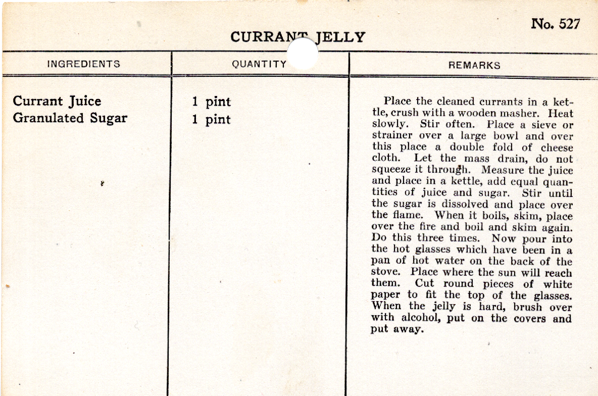 Original recipe card for Currant Jelly