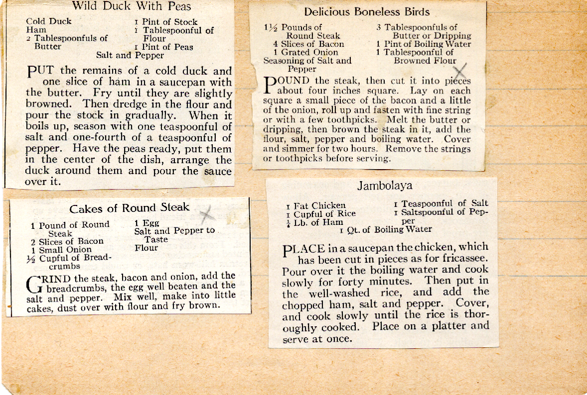 Original recipe card for Cakes of Round Steak