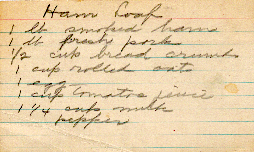 Original recipe card for Ham Loaf