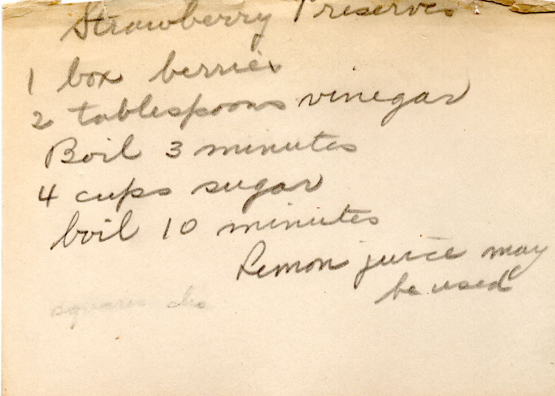 Original recipe card for Strawberry Preserves