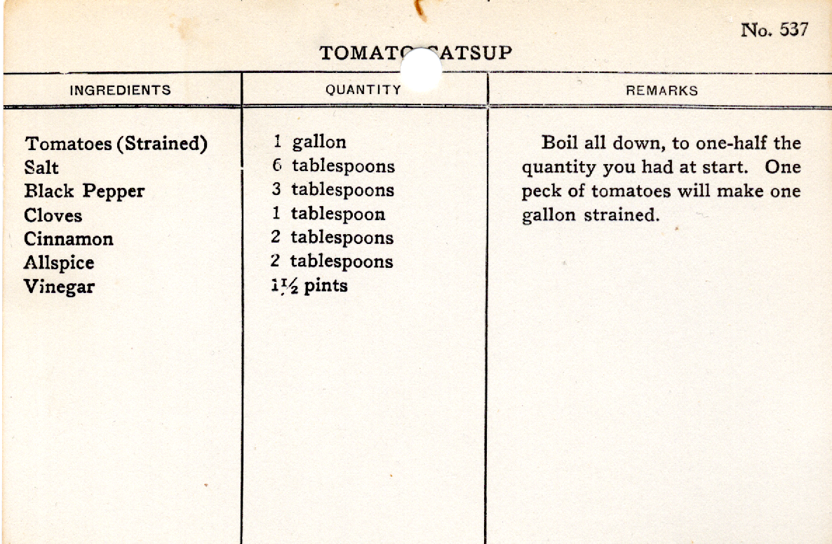 Original recipe card for Tomato Catsup