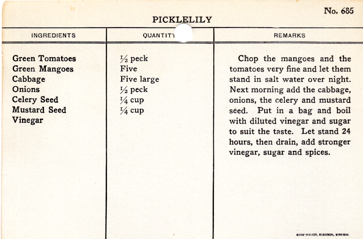 Original recipe card for Picklelily