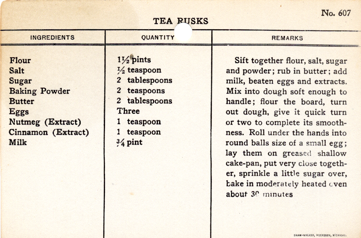 Original recipe card for Tea Rusks