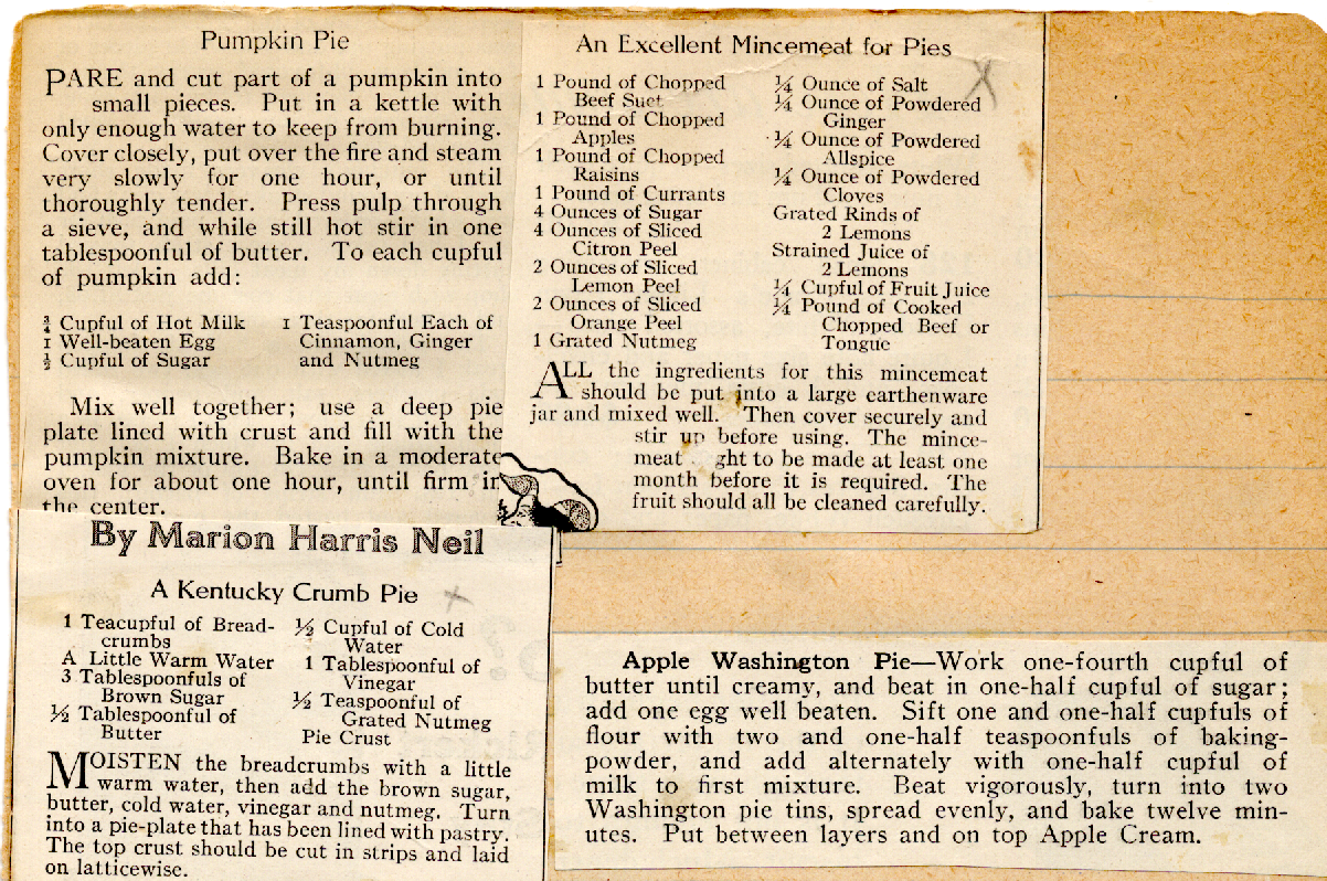 Original recipe card for A Kentucky Crumb Pie