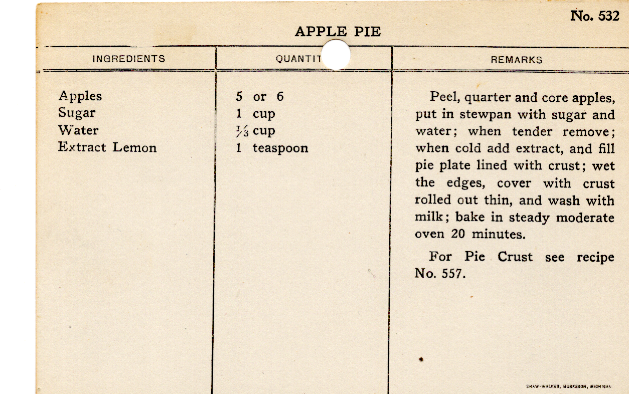 Original recipe card for Apple Pie
