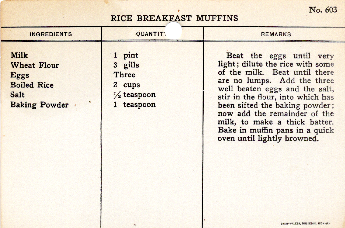 Original recipe card for Rice Breakfast Muffins