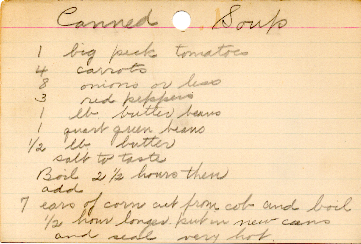 Original recipe card for Canned Soup
