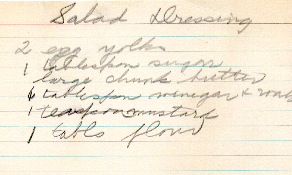 Original recipe card for Salad Dressing