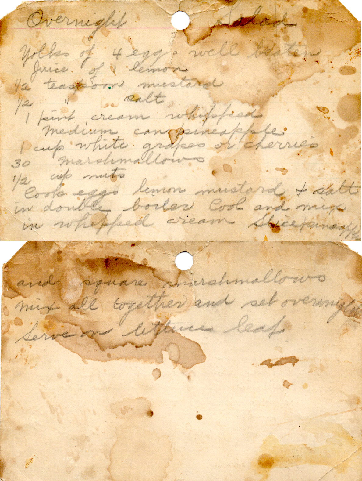 Original recipe card for Overnight Salad