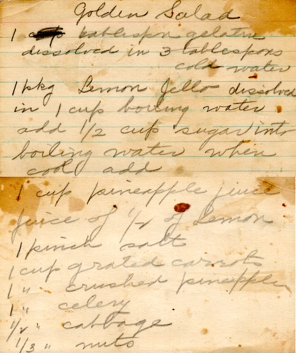 Original recipe card for Golden Salad