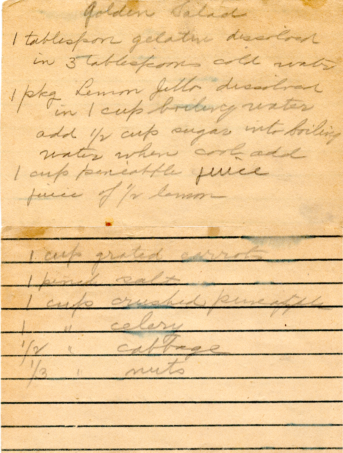 Original recipe card for Golden Salad