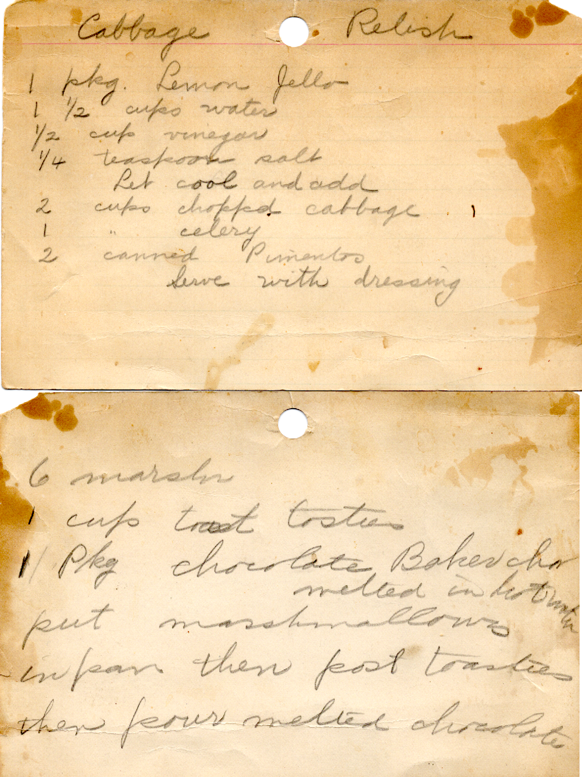 Original recipe card for Cabbage Relish