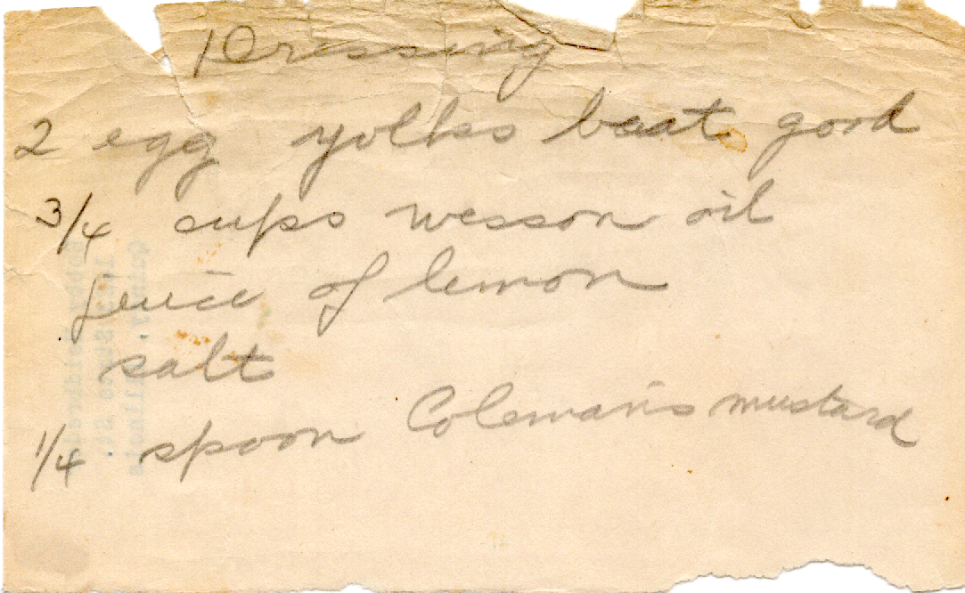 Original recipe card for Dressing