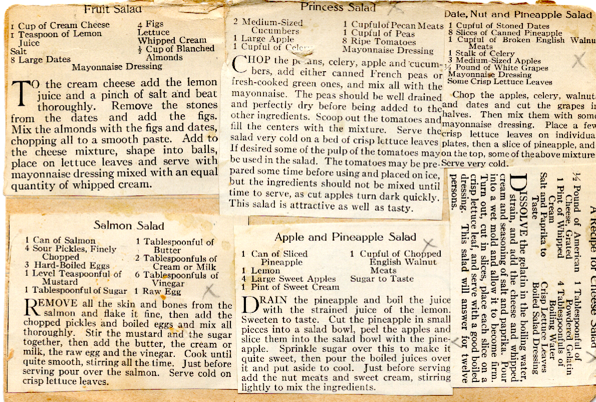 Original recipe card for Apple and Pineapple Salad