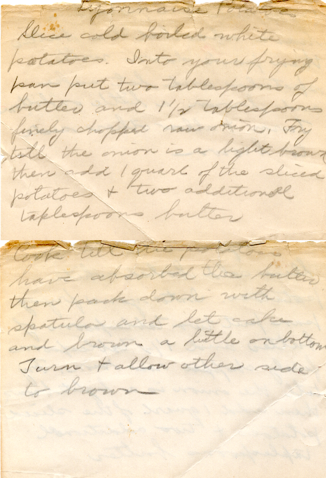 Original recipe card for Fried Potatoes