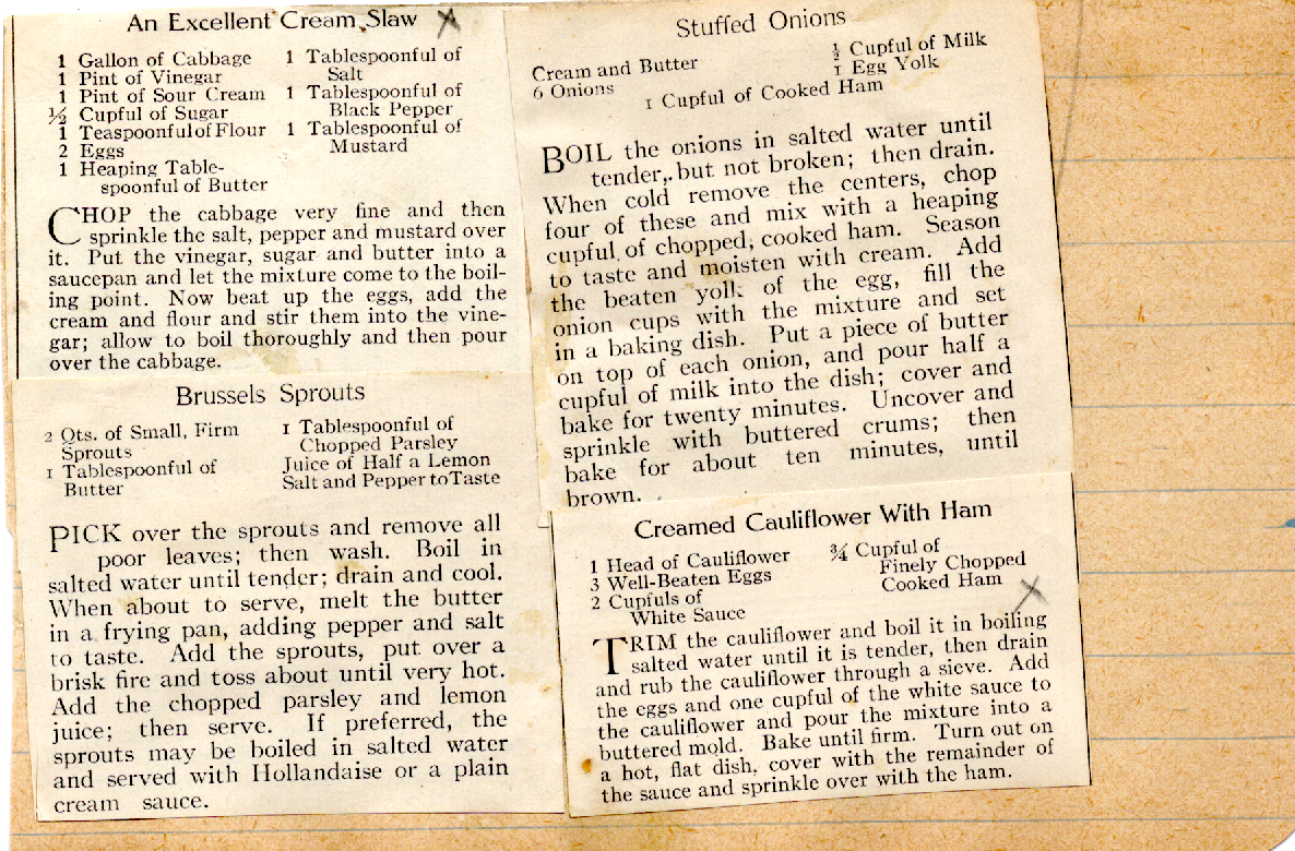 Original recipe card for Creamed Cauliflower With Ham