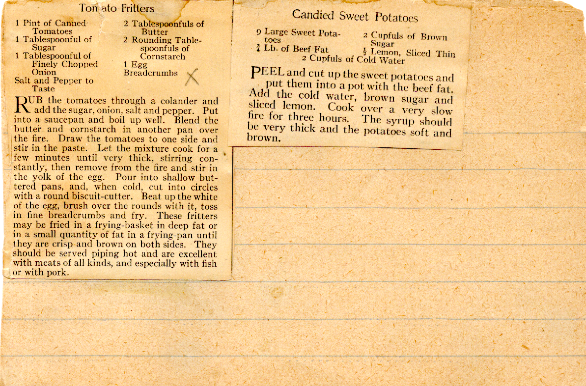 Original recipe card for Candied Sweet Potatoes