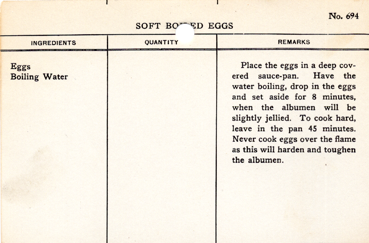 Original recipe card for Soft Boiled Eggs